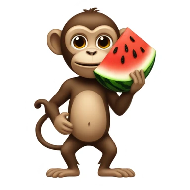 Monkey holding a piece of chicken and watermelon  sticker