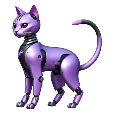 Black and purple futuristic mechanical technological shiny alloy modern realistic cool tough elegant sleek cyber-mecha-robo-oriental-cat (full body) sticker