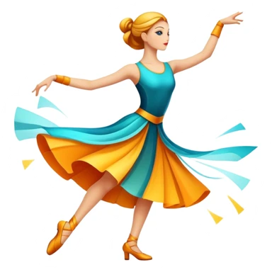 Icon for Contemporary Dance: bright modern clothing, dynamic abstract shapes, movement lines, and stage lighting like spotlights. The icon should convey the energy and creativity of contemporary dance through symbols and visual elements. Transparent background. sticker