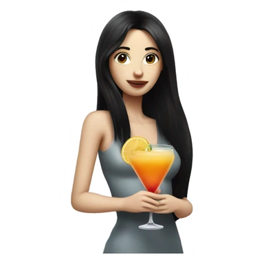 Pale girl with long black hair drinking cocktail sticker
