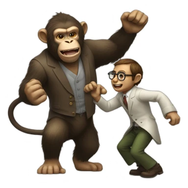 a monkey professor beating an ogre sticker