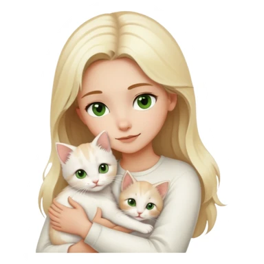 A girl with blonde hair and brown eyes hugs a white kitten with green-brown eyes sticker