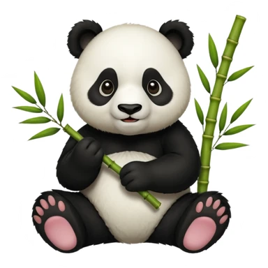 Çok tatlı elinde bambu olan ve arkasında bambu ağaçları olan panda ama elinde ısıracakken bambu tutsun sticker