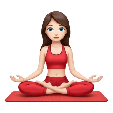 Brunette long hair and blue blue eyes yoga beautiful girl in bright red  clothes sitting on a yoga mat sticker