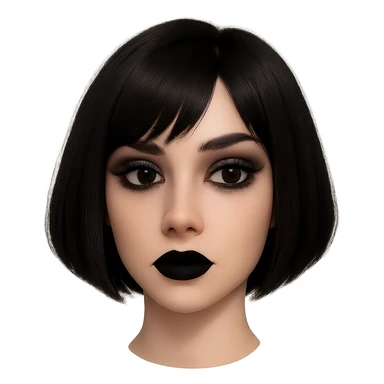 Isolate and keep only the face of Samsung Sam, removing neck and torso. The face should have black bob haircut and gothic style makeup. Preserve transparent background. sticker