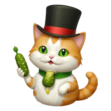 cat with a top hat eating a pickle  sticker