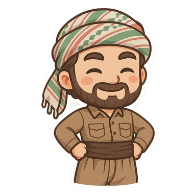 Kurdish sticker, cartoon style, Kurdish man or woman in jamadani, proud pose, hands on hips, confident smile, no text sticker