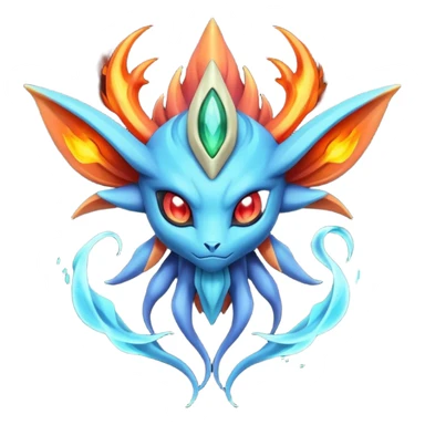 Futuristic volcanic elemental badass cool tough evil Suicune-Bayleaf-Celebi-Pokémon-Fakémon-hybrid-creature sticker