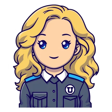 911 dispatcher girl long curly blonde hair blue eyes dark gray uniform  sticker