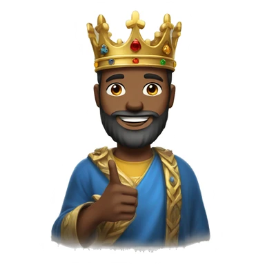 a man with a king's crown, beard, smiling and making the peace sign sticker