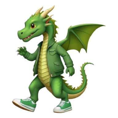 friendly anthropomorphised green dragon in a jacket and sneakers walking upright, relaxed pose sticker