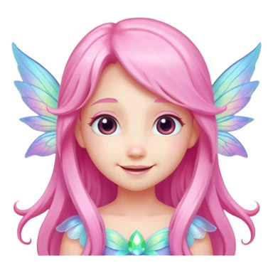 A tiny pastel fairy with pink long hair with glowing wings and a sweet smile  sticker