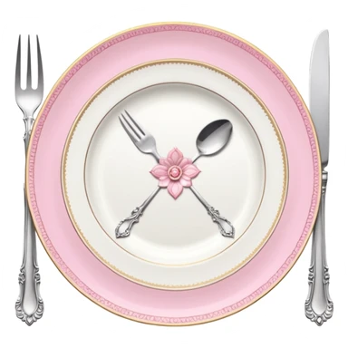 A luxurious plate with pink accents and elegant details, fork and knife side sticker