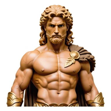 Cinematic Realistic Barbarian Hercules Portrait, depicted as a fierce Greek hero with the chiseled features of Michelangelo's David. His light tan, sculpted skin glows with timeless strength, and his thick, curly, golden brown hair cascades in wild, untamed curls reminiscent of a warrior’s mane. Instead of a flowing white robe with golden accents and a laurel wreath, he wears rugged, weathered leather and fur garments—a tattered, fur-trimmed cloak draped over broad shoulders and a simple circlet forged from iron and bone. His intense, determined eyes exude savage nobility, all rendered under dynamic natural lighting with a mythic, raw, radiant glow. sticker