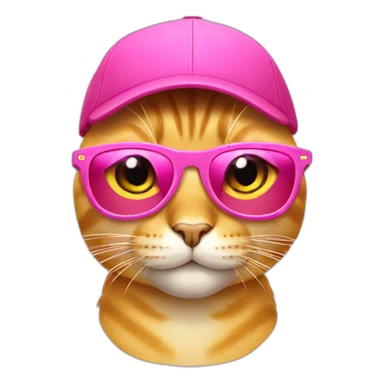yellow cat emoji in pink sunglasses and cap sticker