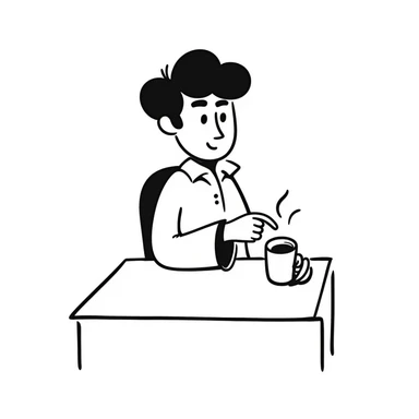 Office boss sitting at desk with coffee mug, looking authoritative sticker