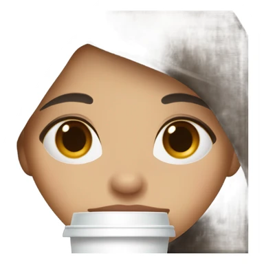 A girl with brown hair with dark gray highlights, fair skin, long, soft, beautiful hair, soft lips, brown eyes, drinking coffee, and a small nose. sticker