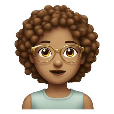 Girl with gray bule eyes and Chestnuts brown Slightly curly hair and a round gold glasses  sticker