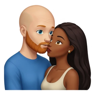 Bald white male with ginger beard and blue eyes kissing African American dark brown woman with long black hair sticker