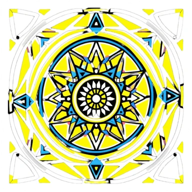 kaleidoscope effect in black, white, and neon yellow sticker