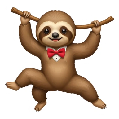 cute swinging Sloth on stick, red bow tie sticker