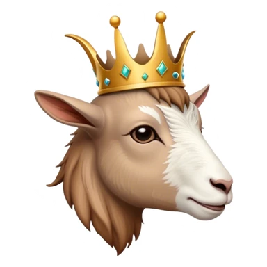 Side view of a goat with a crown sticker