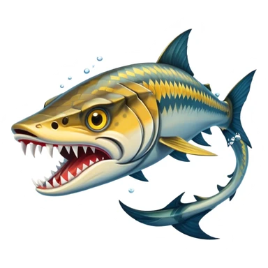 An angry barracuda swims swiftly through the water, its sharp teeth bared and ready for action sticker