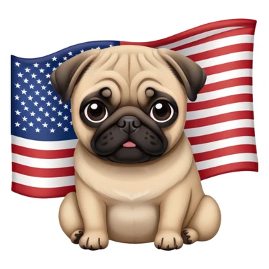 Pug in front of American flag sticker