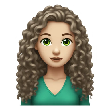 White girl dark brown shoulder long very curly hair and green blue eyes  sticker