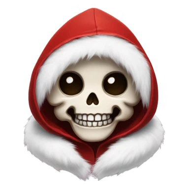 Cute, happy little skull wearing a red velvet hood with fluffy white fur trim. sticker