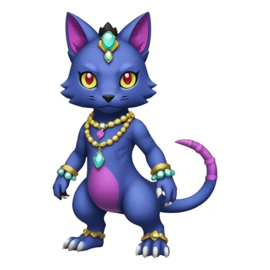 Colorful dark gloomy abyssal garurumon-purloin-feline-Fakemon-Digimon-creature wearing a cool casual fashionable aesthetic clothes and accessories and jewelries and apparels fursona (full body)  sticker