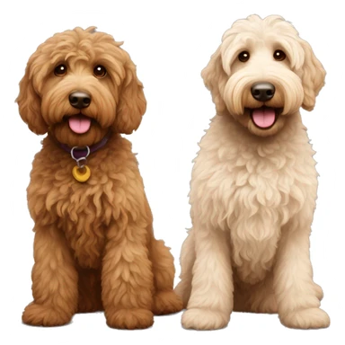 1 tan color and 1 brown color labradoodles standing next to each other  sticker