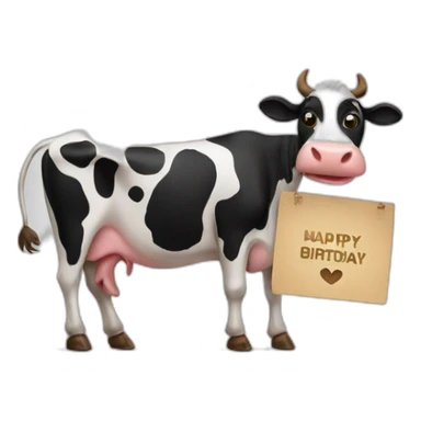 cow holding a sign that has “Happy Birthday Priya” sticker