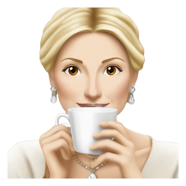 Kelly Rutherford with jewellery wearing white drinking cappucino sticker