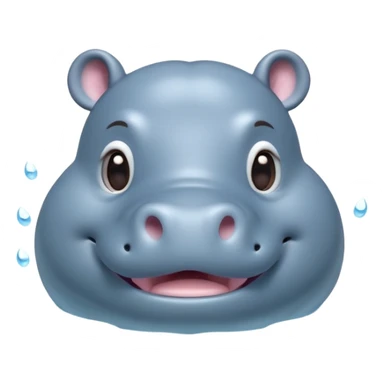 A 3D cartoon hippopotamus half-submerged in water, smiling gently, soft lighting, rounded body and glossy texture, cute Memoji-style look. sticker