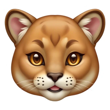 Cinematic Cute Cougar Portrait Emoji, Head tilted playfully and inquisitively, featuring a glossy, tawny Fur with delicate dark markings and round, sparkling amber eyes filled with curious mischief, Simplified yet irresistibly adorable features, highly detailed, glowing with a warm, friendly glow, high shine, affectionate and agile, stylized with a touch of wilderness whimsy, bright and endearing, soft glowing outline, capturing the essence of a mischievous yet loving cougar, so playful it feels like it could prowl out of the screen and into your arms! sticker
