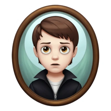 Spooky killer on fancy mirror behind boy sticker