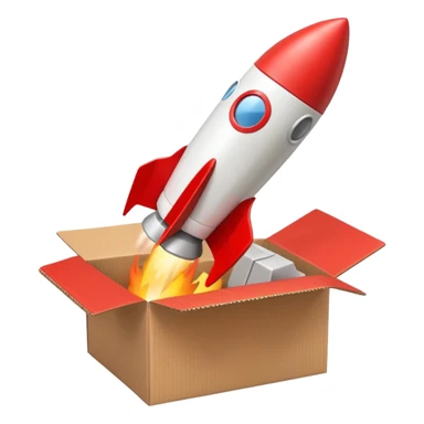 small rocket launching from a box sticker