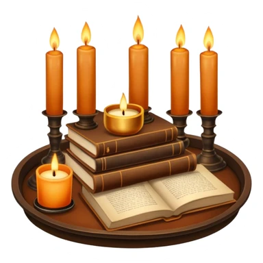 vintage tray with books and candle sticker