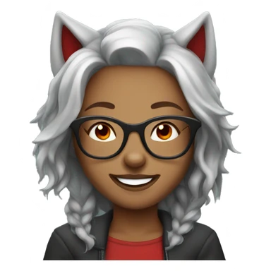 Wolf girl with red hair and glasses with red eyes smiling  sticker