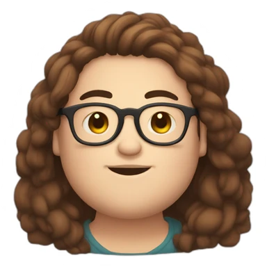 Chubby, non binary, round glasses, attached long brown hair, beard, sleepy smiling hug sticker