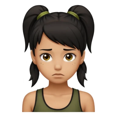 a tan girl with a black ponytail, black tank top, . Looking sad sticker