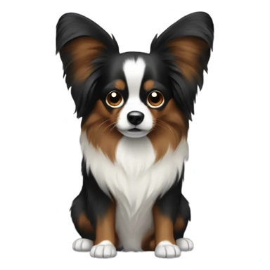 A papillon with a dark face wearing a hoodie sticker