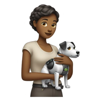 woman holding robot dog sticker