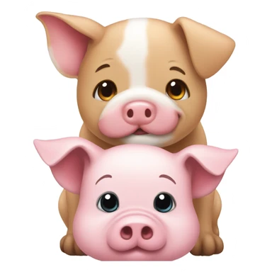 Cute piggy and puppy together blushing sticker