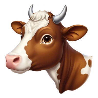 Cinematic Noble Brown and White Cow Portrait Emoji, Poised and regal, with a large, sturdy build and a beautifully patterned hide of rich brown accented by crisp white patches, deep-set soulful brown eyes, Simplified yet sharp and sophisticated features, highly detailed, glowing with a soft, dignified glow, high shine, intelligent and calm, stylized with an air of pastoral majesty, focused and attentive, soft glowing outline, capturing the essence of a watchful and confident bovine guardian, so majestic it feels as though it could amble out of the screen with effortless authority! sticker