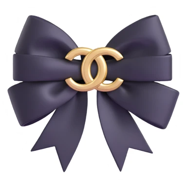 elegant bow with pearls and gold Chanel logo, glossy, black and white sticker