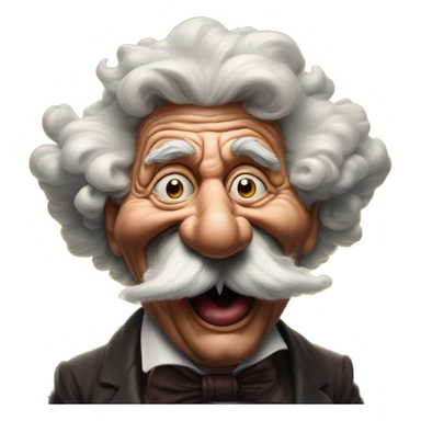 Laughing mushroom cloud Einstein in Uncle Scrooge style, oil paint, mysterious eyes, intricate lips, masterpiece pose, odd perspective, beautiful, desirable, logical sticker