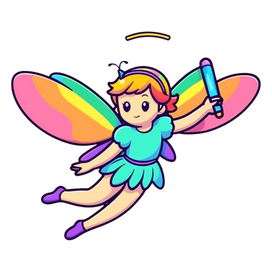 Iridescent fairy flying twinkle rainbow neon sticker