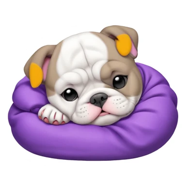 grey white bulldog puppy sleeping with a purple collar on sticker